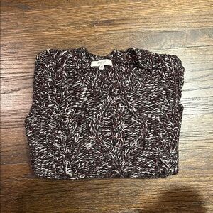 Madewell Marled Burgandy and White Cable Knit Sweater
